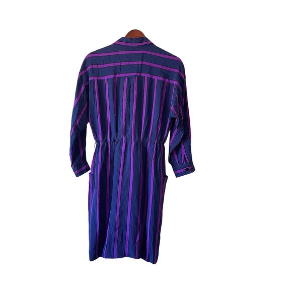 Vintage 80s Liz Claiborne 100% silk shirt‎ striped blue and purple size small - Picture 4 of 7